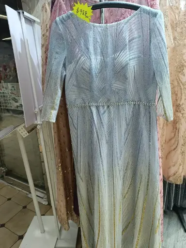 銀金幾何珠繡晚禮服