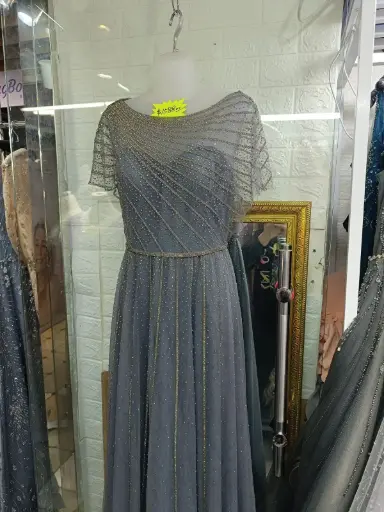 銀灰斜紋珠繡晚禮服