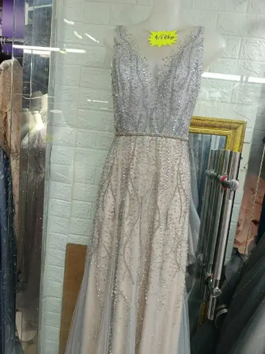 銀灰漸層香檳珠繡晚禮服